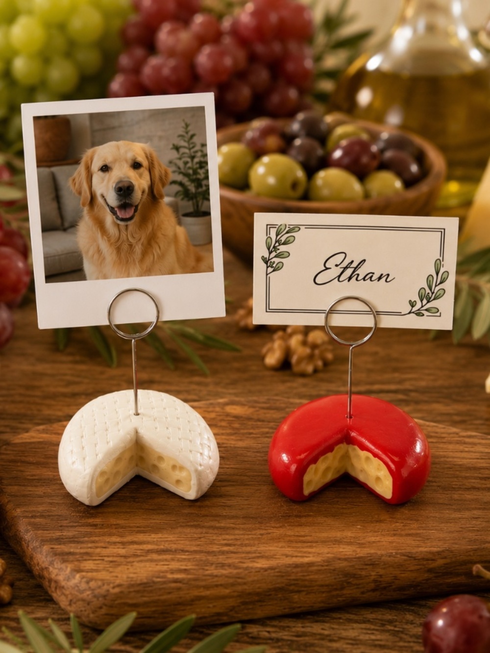 Handmade Brie & Gouda Cheese Photo & Place Card Holder & Food Label Set of 2